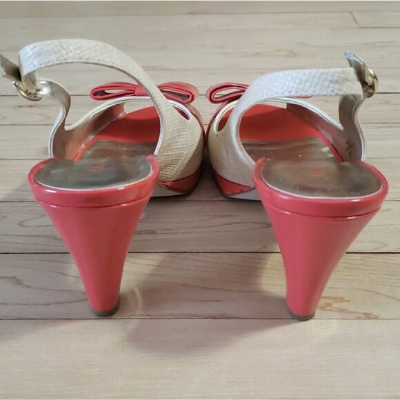 ANNE KLEIN AKELOISE Women's Peep Toe Sling Backs Coral & Nude Heels Size 7 - Picture 3 of 7